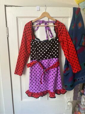 Discount Universe Polka Dot Mini Dress ruffled trim